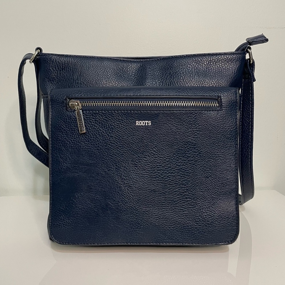 Roots Navy Blue Cross Body Pebbled Leather Bag